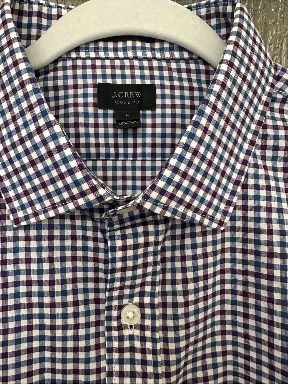 J. Crew Men's Navy Burgundy  and White Gingham Button-Down Shirt Large